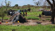 Provisorische Unterkunft nach Zyklon Idai in Lamego, Mosambik. Provisorische Unterkunft in Lamego, Mosambik