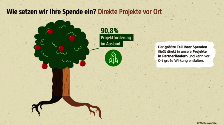 Grafik: Wie setzen wir Ihre Spende ein? Direkte Projekte vor Ort. 