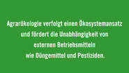 Ökosystemansatz fördern: Agrarökologie verfolgt einen Ökosystemansatz und fördert die Unabhängigkeit von externen Betriebsmitteln wie Düngemittel und Pestiziden