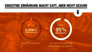 2019-einseitige-Ernaehrung-Biodiversitaet_C_Welthungerhilfe-16-9.png Orangefarbene Grafik zum Thema Biodiversität. Text: Einseitige Ernährung macht satt, aber nicht gesund. Mit nur 0,008% alles Pflanzenarten werden 95% des Kalorienbedarfs der Weltbevölkerung gedeckt.