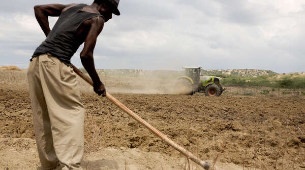 Bauer Bresime Basquet in Vieille Place (Haiti) hat sich zum Pflügen und zur Aussaatvorbereitung einen Traktor ausgeliehen (2013).