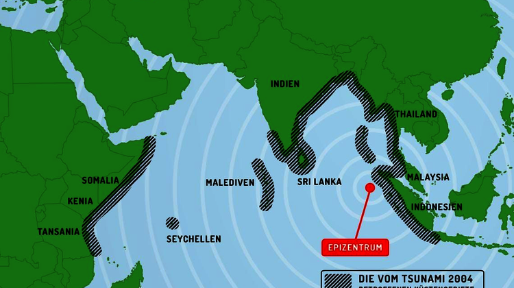 Karte mit den vom Tsunami 2004 betroffenen Küstengebieten.