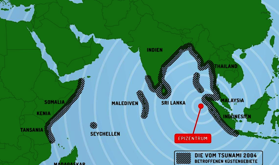 Tsunami 2004 Karte mit den betroffenen Ländern