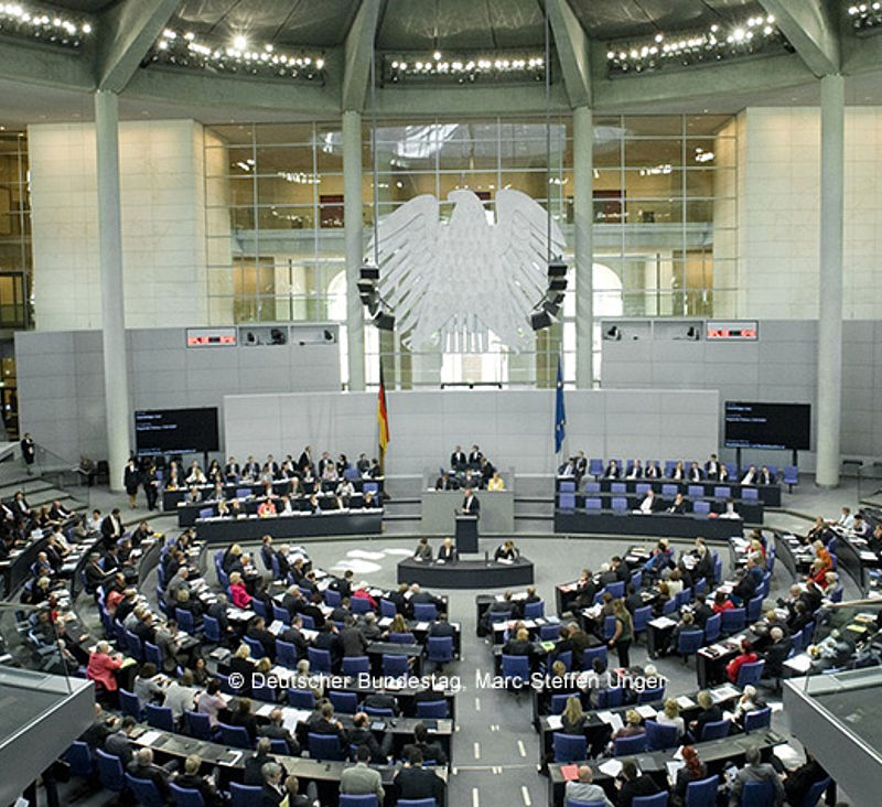 Der deutsche Bundestag. Ansicht innen.
