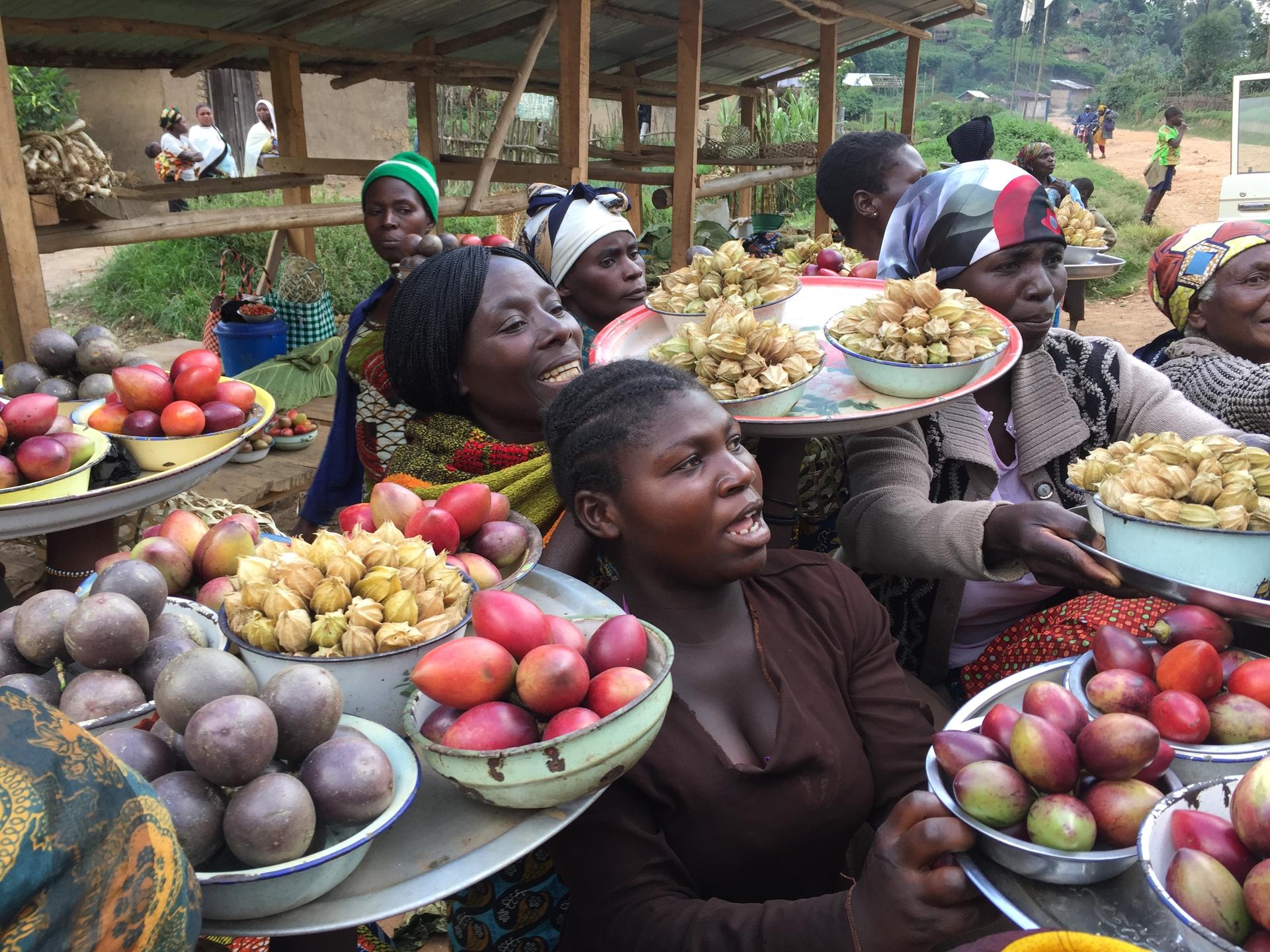 Frauen auf einem Markt mit ihrer Ware, Kongo, Nordosten, Ituri Kongo northeast Ituri.