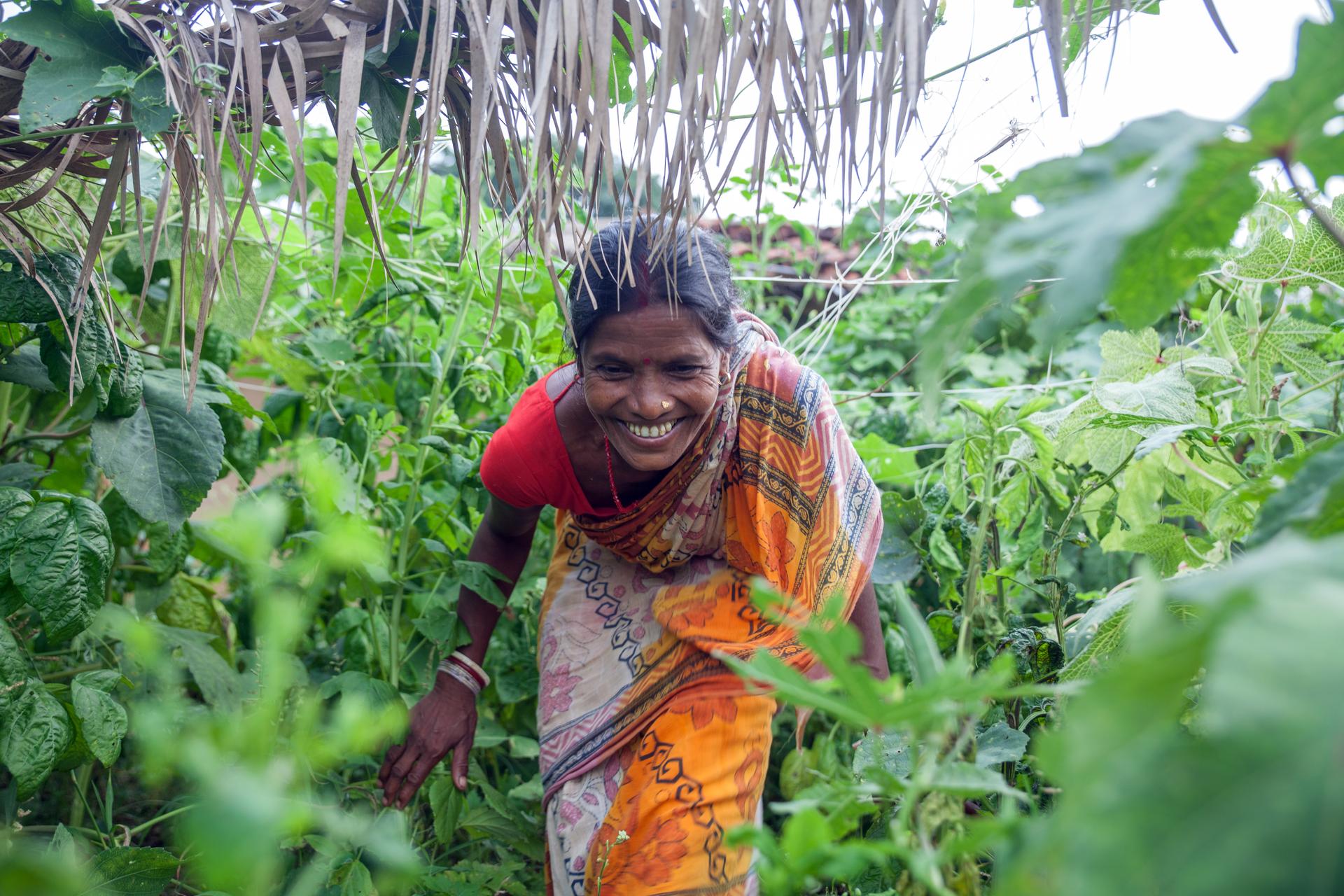 Frau klettert durch Dschungel auf dem Land