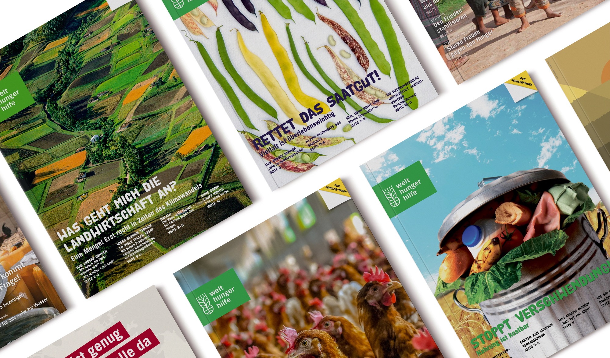 Collage der Lehrmaterialien der Welthungerhilfe.