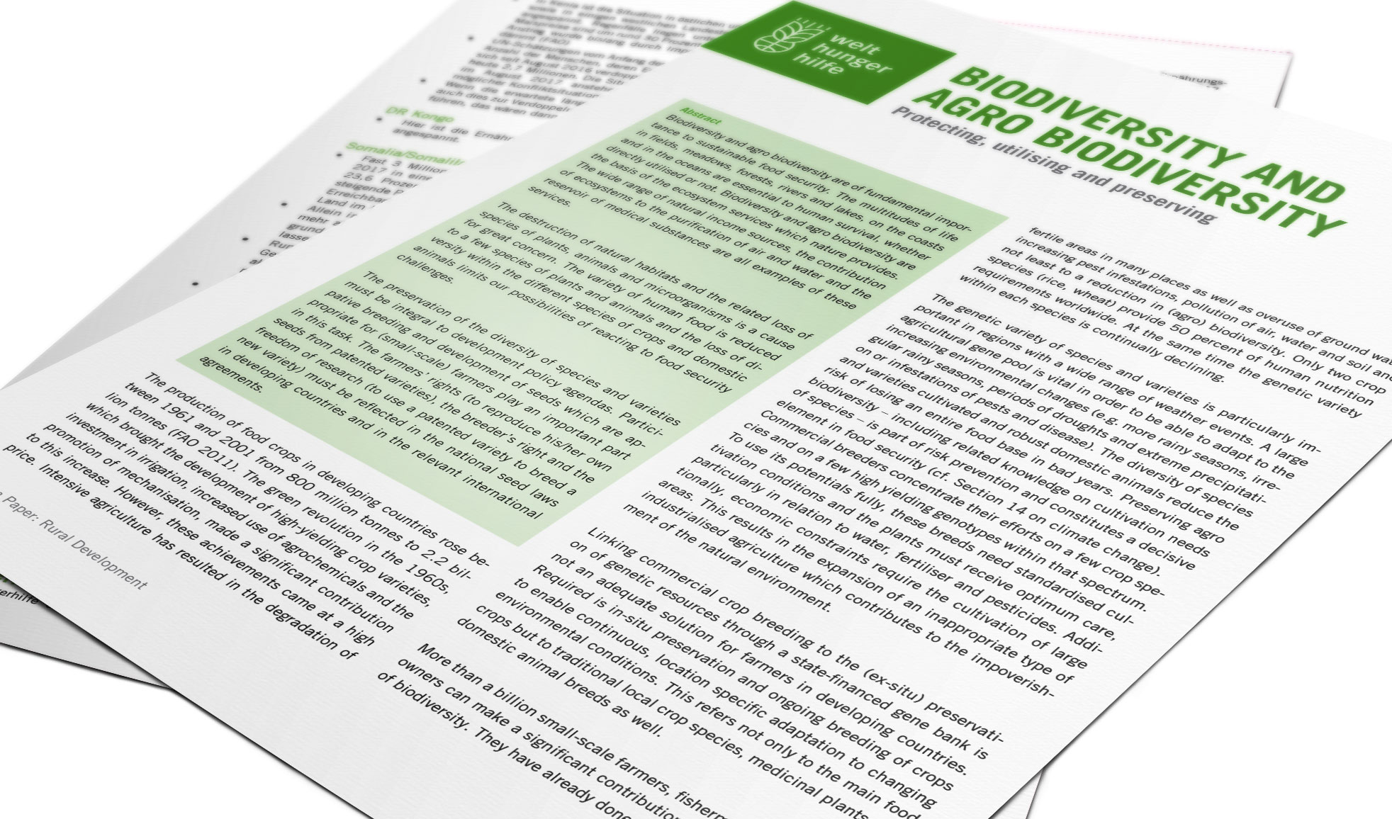 Title page of the Position Paper Rural Development: Biodiversity