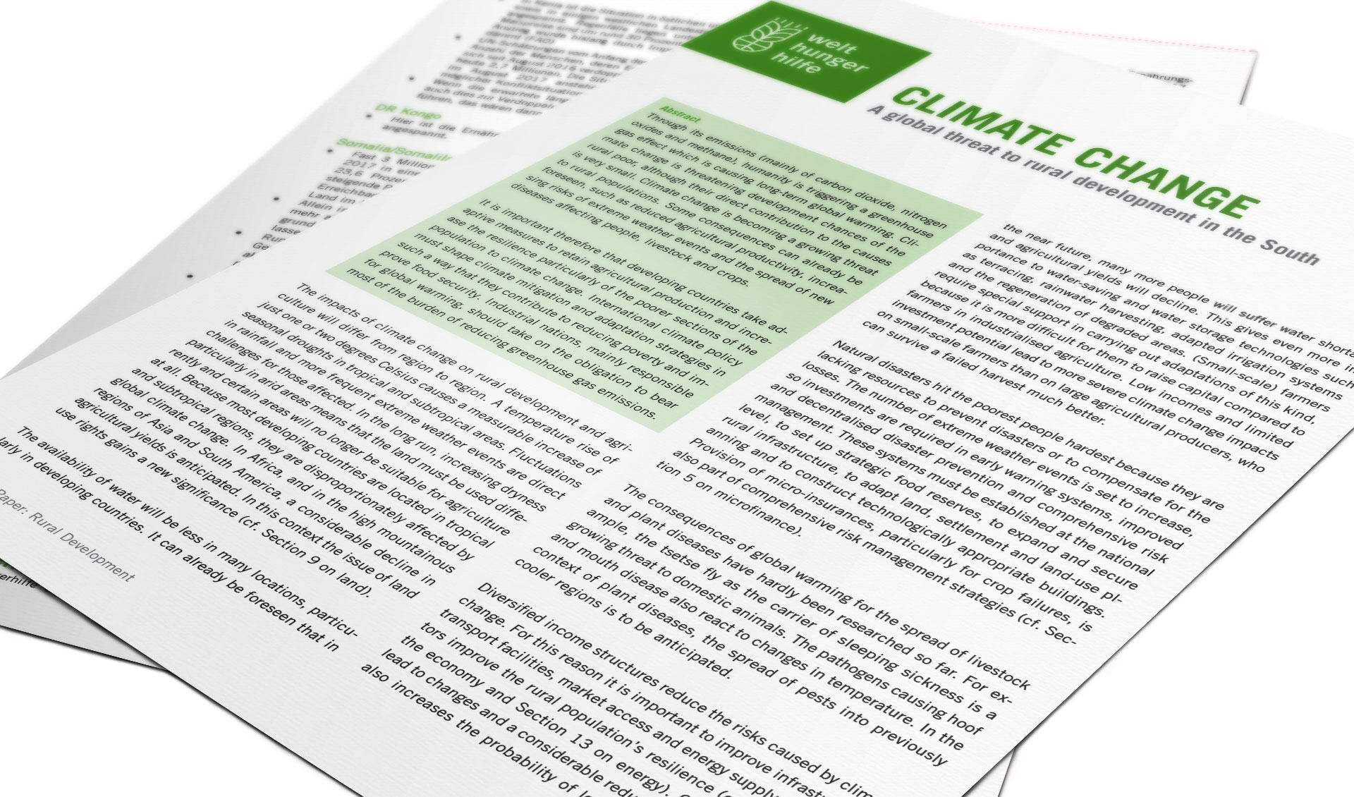 Title page of the Position Paper Rural Development: Climate Change