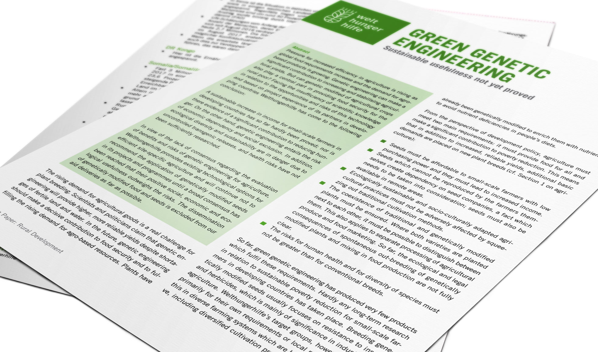 Title page of the Position Paper Rural Development: Green Genetic Engineering