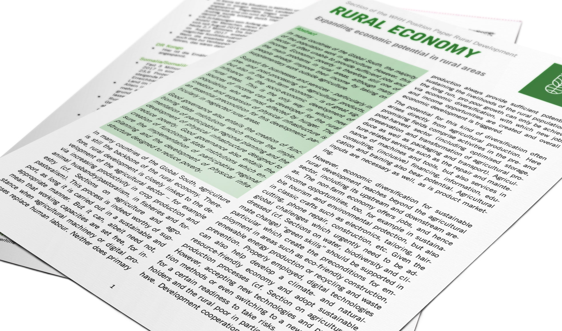 Titles page of the Position Paper Rural Development – Rural Economy