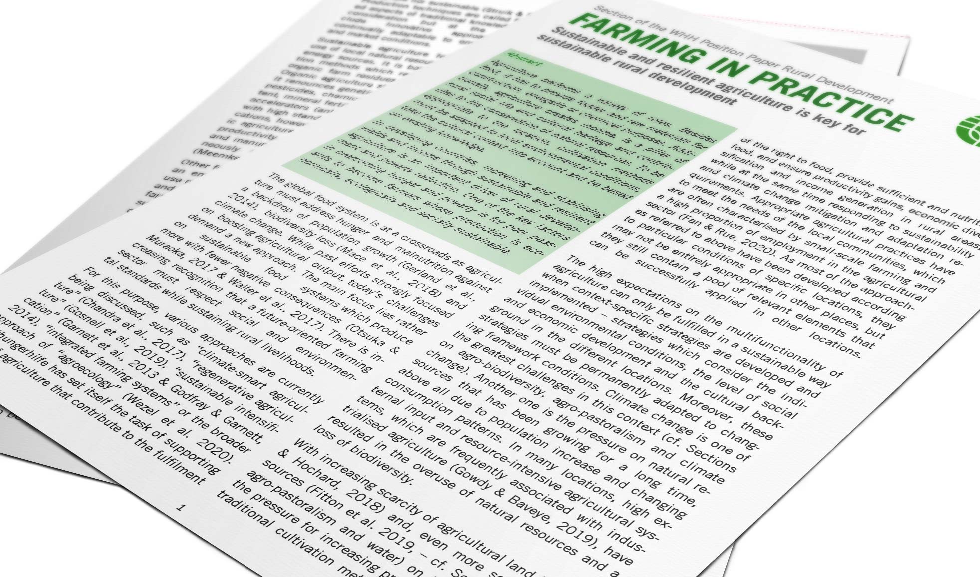 Title page of the position paper on rural development: Farming in practice